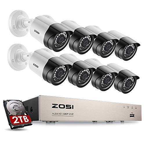 ZOSI Sistema de Seguridad 1080P CCTV Kit de Cámara Vigilancia Hogar 8CH HD 4-en-1 Grabador DVR + (8) Cámara Bala Exterior + 2TB Disco Duro, Visión Nocturna, Detección de Movimiento, Acceso Remoto ZOSI Sistema de Seguridad 1080P CCTV Kit de Cámara Vigilancia Hogar 8CH HD 4-en-1 Grabador DVR + (8) Cámara Bala Exterior + 2TB Disco Duro, Visión Nocturna, Detección de Movimiento, Acceso Remoto
