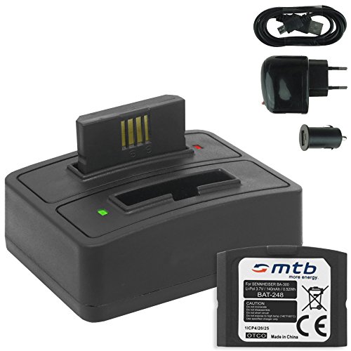2X Baterías + Cargador Doble (USB/Coche/Corriente) BA-300 para Sennheiser RI 410 (IS 410), RI 830 (Set 830 TV), RI 830-S, RI 840 (Set 840 TV), RI 900, RR 4200. - v. Lista