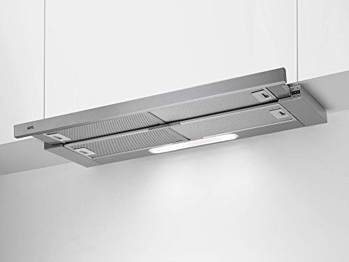 AEG DPB5950M Campana extractora extraíble, 90 cm, 3 velocidades + intensivo, Potencia hasta de 537 m3/h, Nivel de ruido de 63 dB(A), Luces LED, Inox, Clase A