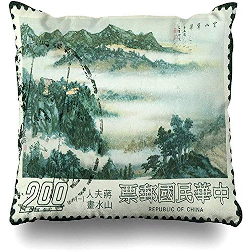 AllenPrint Pillow Cover,Carta Antigua República Taiwán Circa Sello Perforado Antiguo Cancelado Nube Histórico Decoración del Hogar,50 * 50Cm