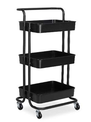 alvorog Carrito de Cocina de 3 Niveles con Ruedas, Carro de Almacenaje con Asa, Carrito Auxiliar Multifuncional para Baño, Cocina, Oficina, Salón & SPA - Negro