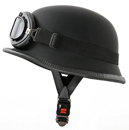 ATO WH1-Casco para moto estilo militar con gafas de aviador XL (60-61cm) negro mate