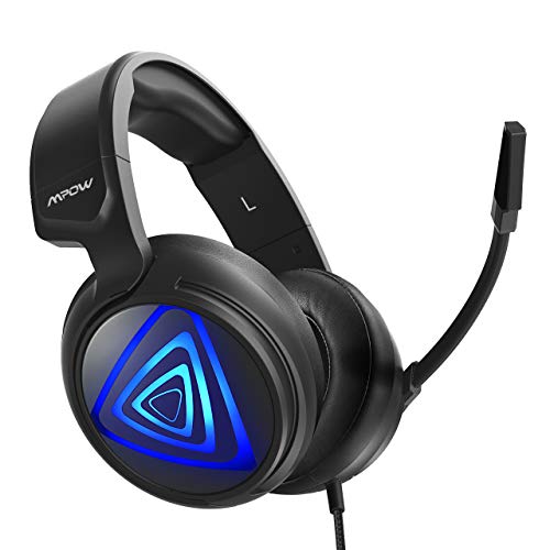 Auriculares Gaming PS4 LED, Mpow-318 Sonido Envolvente 7.1, Casco Gaming PC, Micrófono de Reducción de Ruido, para Nintendo Switch, PC, Xbox One, 50mm Conductor, Cable de 2.2m, Control de Volumen