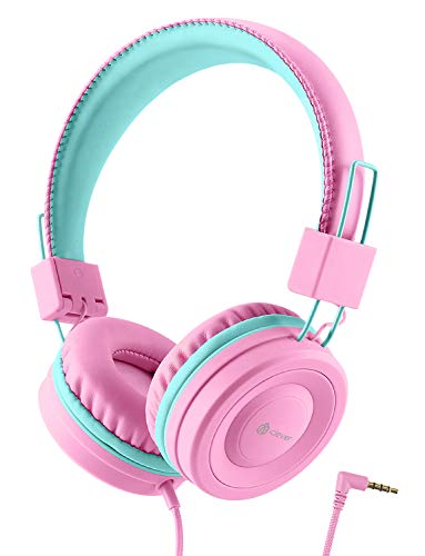 Auriculares para niños, iClever Auriculares con Cable para niños, Diadema Ajustable, Sonido estéreo, Plegable, Cables Que no se enredan, conexión Jack Auxiliar de 3.5 mm