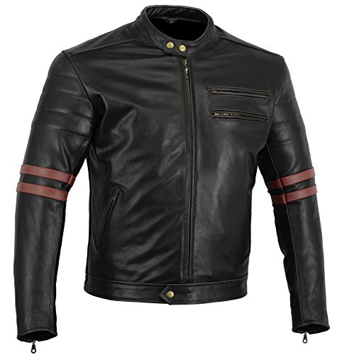 Australian Bikers Gear  chaqueta moto Cafe Racer en color negro envejecido y rayas rojas oxblow con protecciones homologadas y extraíbles EN TALLA S