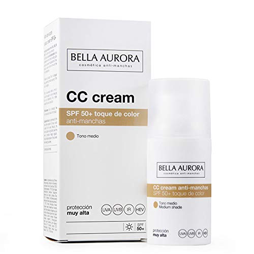 Bella Aurora Crema Facial con Color y Protección Solar 50+ Anti-Manchas para Piel Normal o Seca, Tono Medio 30 ml