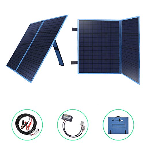 Betop-camp Panel Solar Plegable Portátil de 100W 12V con un Controlador de Carga Solar de 10A para Camper, Caravaning, Reuniones de Autocaravanas, Ferias, Oficinas Móviles Sistema de 12V (Azul