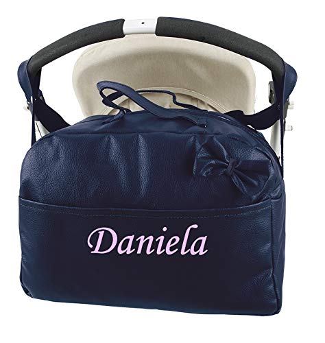 Bolso Carrito Bebe Polipiel Personalizado con nombre bordado + Regalo de un babero -Danielstore. Color marino