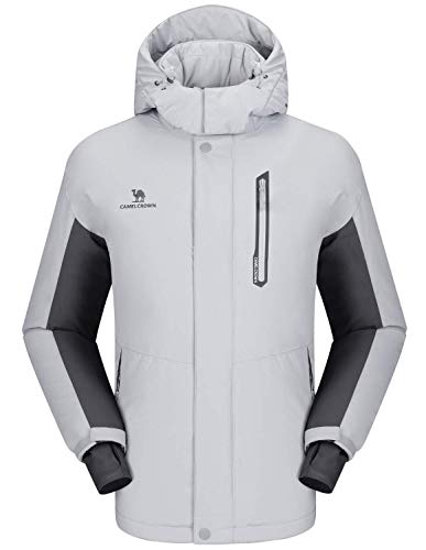 CAMEL CROWN Chaqueta Impermeable con Capucha para Hombre, A Prueba de Viento Chaqueta de Esquí con Forro Polar, Jacket Invierno para Montaña Cámping Viajes Snowboard Deportes Múltiples Bolsillos