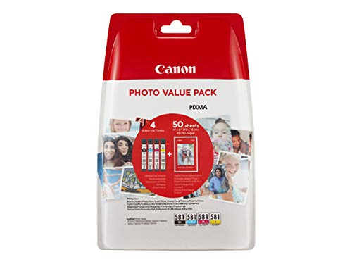 Canon CLI-581 Cartuchos Valuepack de tinta original Negro/Cian/Magenta/Amarillo para impresora de inyeccion de tinta PIXMA TS9150, TS6151, TS9155, TS6150, TS8151, TR8550, TR7550, TS8150, TS8152
