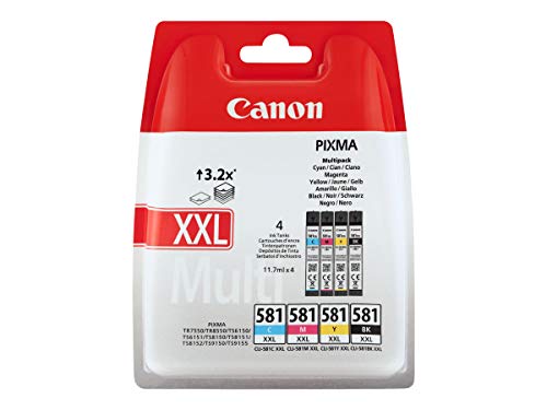 Canon CLI-581XXL 4 Cartuchos Multipack tinta original Negro/Cian/Magenta/Amarillo XXL para impresora de inyeccion de tinta PIXMA TS9150, TS6151, TS9155, TS6150, TS8151, TR8550, TR7550, TS8150, TS8152