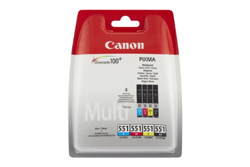 Canon CLI551 - 4 Cartuchos Multipack de tinta original Negro/Cian/Magenta/Amarillo para Impresora de Inyeccion de tinta Pixma