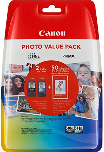 Canon PG-540XL+CL-541XL Cartucho de tinta original BK XL+Tricolor XL para Impresora de Inyeccion de tinta Pixma TS5150,5051-MX375,395,435,455,475,515,525,535-MG2150,2250,3150,3250,3550,3650,4150,4250 Canon PG-540XL+CL-541XL Cartucho de tinta original BK XL+Tricolor XL para Impresora de Inyeccion de tinta Pixma TS5150,5051-MX375,395,435,455,475,515,525,535-MG2150,2250,3150,3250,3550,3650,4150,4250