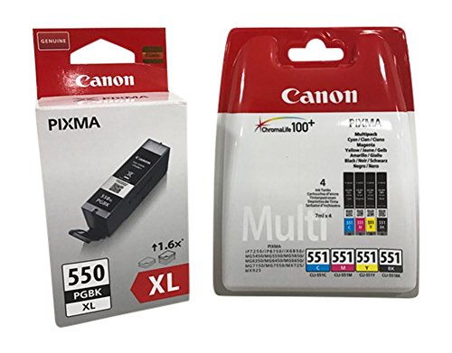 Canon PG-550XL+CLI-551 5 Cartuchos de tinta original BK/C/M/Y y PGBK XL para Impresora de Inyeccion de tinta