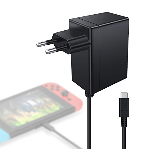 Cargador Nintendo Switch Kimood Cargador y Adaptador Nintendo Switch Lite 15V-2.6A Carga Rápida Type C, Cargador para Switch Dock y Mando para Nintendo Switch, Compatible com Modo TV