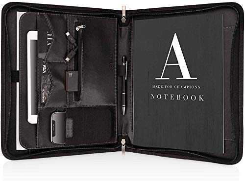 Carpeta de conferencias A4 Premium con doble cremallera y compartimento para tablet de 11 pulgadas, para ordenador portátil profesional de piel sintética para hombre y mujer Carpeta de conferencias A4 Premium con doble cremallera y compartimento para tablet de 11 pulgadas, para ordenador portátil profesional de piel sintética para hombre y mujer