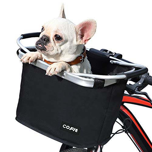 COFIT Canasta de Bicicleta Plegable, Canasta de Manillar de Bicicleta Multiusos Extraíble para Porta Mascotas, Bolsa de Compras, Bolsa de Viaje, Camping al Aire Libre Básico Negro
