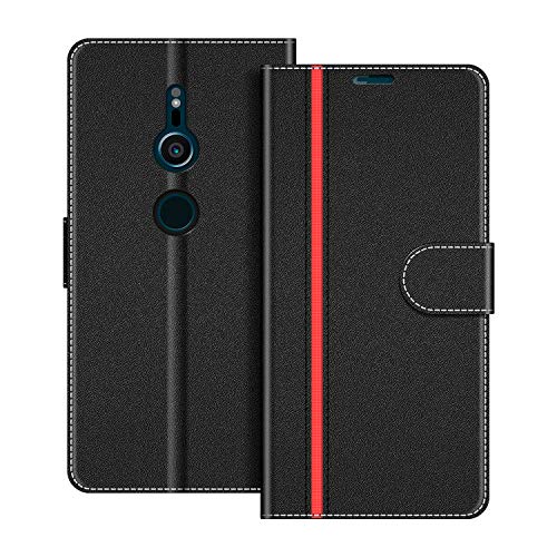 COODIO Funda Sony Xperia XZ2 con Tapa, Funda Movil Sony Xperia XZ2, Funda Libro Sony Xperia XZ2 Carcasa Magnético Funda para Sony Xperia XZ2, Negro/Rojo