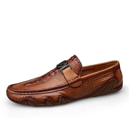 Crocodile Skin Loafer Shoes Men Genuine Leather Slip-on Moccasins Handmade Man Casual Shoes Drive Walk Luxury Leisure Red Brown 7.5
