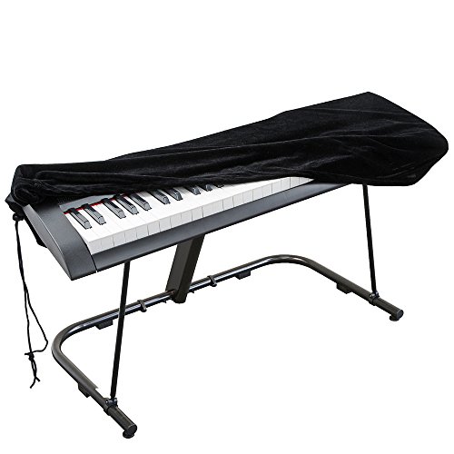 Cubierta para el teclado de piano, cubierta protectora tramo de terciopelo con cordón elástico ajustable para 88 teclas del teclado, piano digital, Yamaha, Casio, Roland, Consolas y más (Negro)