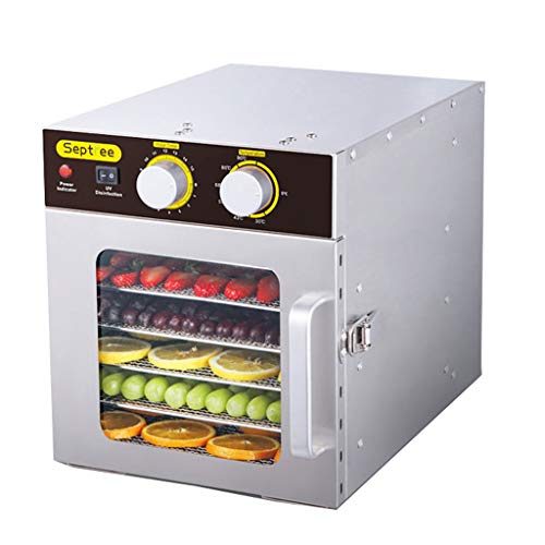 Deshidratador de frutas, 304 Cuerpo de acero inoxidable Secador de temperatura ajustable de 30 a 90 ° C para secar frutas y verduras Lámpara UV Poste de 6 capas Rejilla Secadora de frutas para el hoga