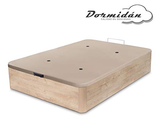 Dormidán - Canapé abatible de Gran Capacidad con Esquinas Redondeadas en Madera, Base tapizada 3D Transpirable + 4 válvulas aireación 150x190cm Color Roble