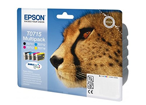 Epson T0715 - Pack cartuchos de tinta (4 colores) Stylus SX610FW, SX600FW, SX515W, SX510W, SX415, SX410, SX405, SX400, SX218, SX215, SX210, SX205, SX200, Ya disponible en Amazon Dash Replenishment Epson T0715 - Pack cartuchos de tinta (4 colores) Stylus SX610FW, SX600FW, SX515W, SX510W, SX415, SX410, SX405, SX400, SX218, SX215, SX210, SX205, SX200, Ya disponible en Amazon Dash Replenishment