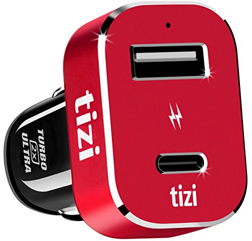 equinux Tizi Turbolader 2X Ultra 42W, High Powered Car Charger with USB-C + USB-A Ports. 30W PD. Charger with Power Delivery, Fast-Charge. Compatible with iPhone, iPad Pro, MacBook Pro.