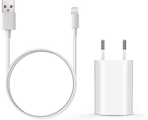 Everdigi Cargador Enchufe Adaptador USB + Cable de Carga para iPhone 5 6 S 7 8 X S Plus (1m)