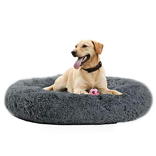 Fengzhe Carro redondo perro y gato de peluche suave y cómoda cama caliente Donut Chat suavidad, materiales sintéticos, Gris oscuro, Large