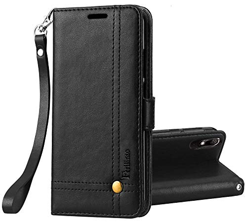 Ferilinso Funda Wiko View 2 Go, Carcasa Cuero Retro Elegante con ID Tarjeta de Crédito Tragamonedas Soporte de Flip Cover Estuche de Cierre magnético para Wiko View 2 Go(Negro)