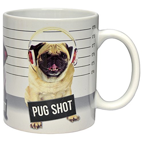 Fizz Creations – Taza con Foto de Perro Carlino y Texto en inglés «Pug Shot», Color Blanco