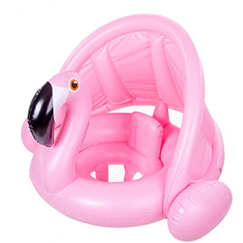 Flotadores para bebés Baby Kids - Centro de actividad inflable de PVC con sombrilla y cojín trasero - Engrosamiento doble ala de agua de natación - White-Duck/Flamingo