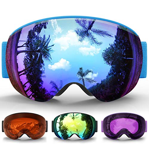 Gafas de Esquí Niños, eDriveTech Máscara Gafas Esqui Snowboard Nieve Espejo para Gafas de Nieve para Chicos Júnior Chicas Anti Niebla Gafas de Esquiar OTG Protección UV Magnéticos Esférica Lentes