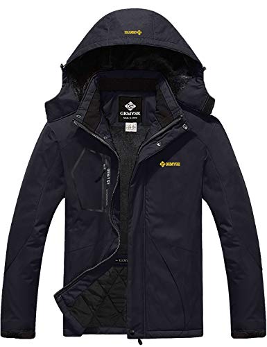 GEMYSE Chaqueta de esquí Impermeable para Hombres Chaqueta de Invierno a Prueba de Viento Impermeable Chaqueta de Lluvia con Capucha (Negro, EU L)