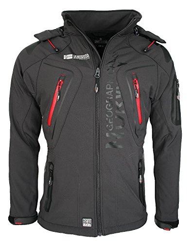 Geographical Norway Techno - Chaqueta flexible para hombre, con capucha desmontable gris S