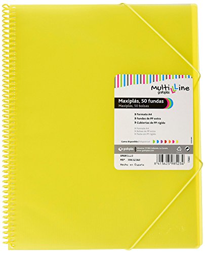 Grafoplás 39835360 － Carpeta de fundas A4 de espiral －Color amarillo y 50 fundas