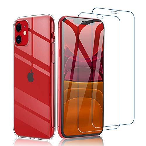 Habett Funda Compatible con iPhone 11 (6.1") 2019 + 2 Piezas 9H Cristal Templado, Transparente Carcasa Silicona, Anti-rasguños Teléfono Caso Funda para iPhone 11