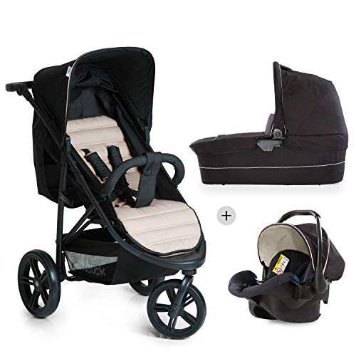 Hauck Rapid 3 Plus Trio Set - Carro deportivo 0 meses hasta 25 kg, coche de bebes 3 piezas de capazo, sillita adaptable a base isofix, ligero, manillar ajustable, plegado con una mano, grupo 0+, beige