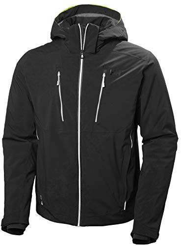 Helly Hansen Alpha 3.0 Chaqueta de esquí para Hombre con Cremallera, Bolsillo para preservar batería del móvil y Visera de Alta Visibilidad, Negro, M