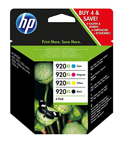 HP C2N92AE 920XL Cartucho de Tinta Original de alto rendimiento, 4 unidades, negro, cian, magenta y amarillo HP C2N92AE 920XL Cartucho de Tinta Original de alto rendimiento, 4 unidades, negro, cian, magenta y amarillo