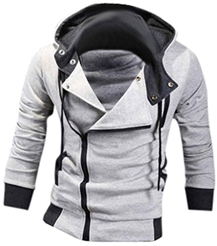 Jeansian Casual chaqueta con capucha Slim Fit Prendas con capucha Tops Deporte capa del cierre relámpago para Hombres US M (Jacket Chest: 101-106cm) LightGray