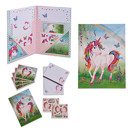 Juego de escritura infantil con unicornio mágico de Lucy Locket - Kit de papelería con papel, sobres y postales para niños