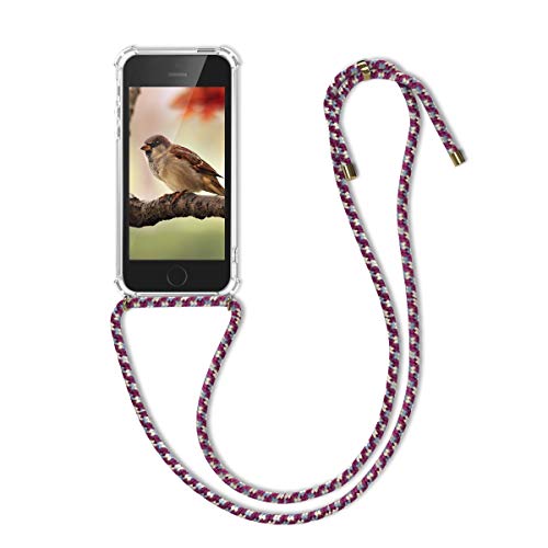 kwmobile Funda con Cuerda Compatible con Apple iPhone SE (1.Gen 2016) / 5 / 5S - Carcasa Transparente de TPU con Cuerda para Colgar en el Cuello