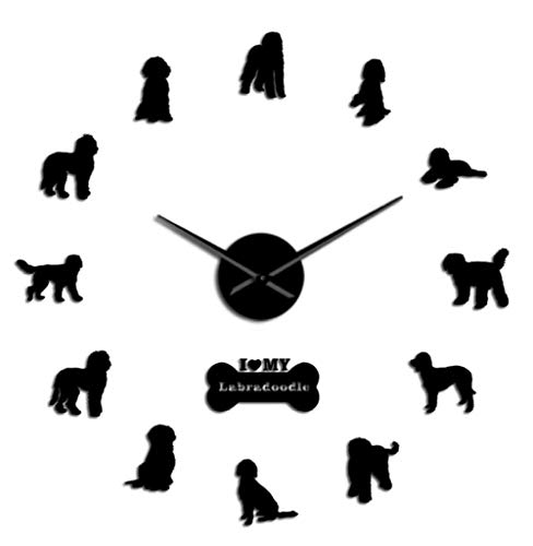 Labrador Retriever caniche Perros de Raza Mixta Labradoodle Cachorro DIY Reloj de Pared Gigante labrapoodle Gran Reloj de Pared silencioso sin Marco 47inch