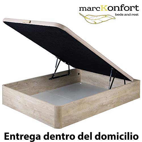 marckonfort Canapé abatible 160X200 de Gran Capacidad con Esquinas Redondeadas en Madera, Base tapizada 3D Transpirable Color Roble