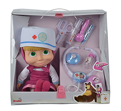 Muñeca de 30cm de Masha y el Oso con maletín médico y accesorios con sonido (Simba 9306542)