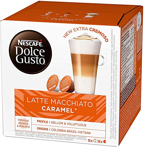 NESCAFÉ Dolce Gusto Café molido de tueste Natural y Leche en Polvo con azúcar Sabor a Caramelo, 3 x 169 Total: 507 gr NESCAFÉ Dolce Gusto Café molido de tueste Natural y Leche en Polvo con azúcar Sabor a Caramelo, 3 x 169 Total: 507 gr