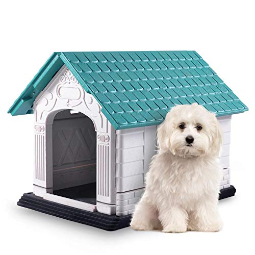 Nobleza - Caseta para Perros de Polipropileno Impermeable con tejado a Dos Aguas para Interior y Exterior. Blanco y Verde 72x57x57.6cm