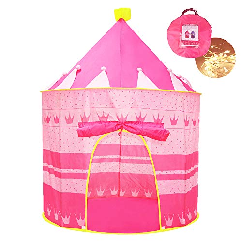 Opret Tienda de Princesa para Niñas Pop Up Carpa Plegable para Niños Carpa Rosa con Bolsa de Transporte y Luz de Cadena para Interiores y Exteriores Opret Tienda de Princesa para Niñas Pop Up Carpa Plegable para Niños Carpa Rosa con Bolsa de Transporte y Luz de Cadena para Interiores y Exteriores